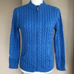 L.L. Bean Cable Knit Sweater Cardigan Blue 14/16 L